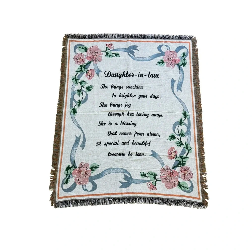 Y2K Vintage Daughter In Law Woven Fringe Tapestry Throw Blanket Wedding Gift